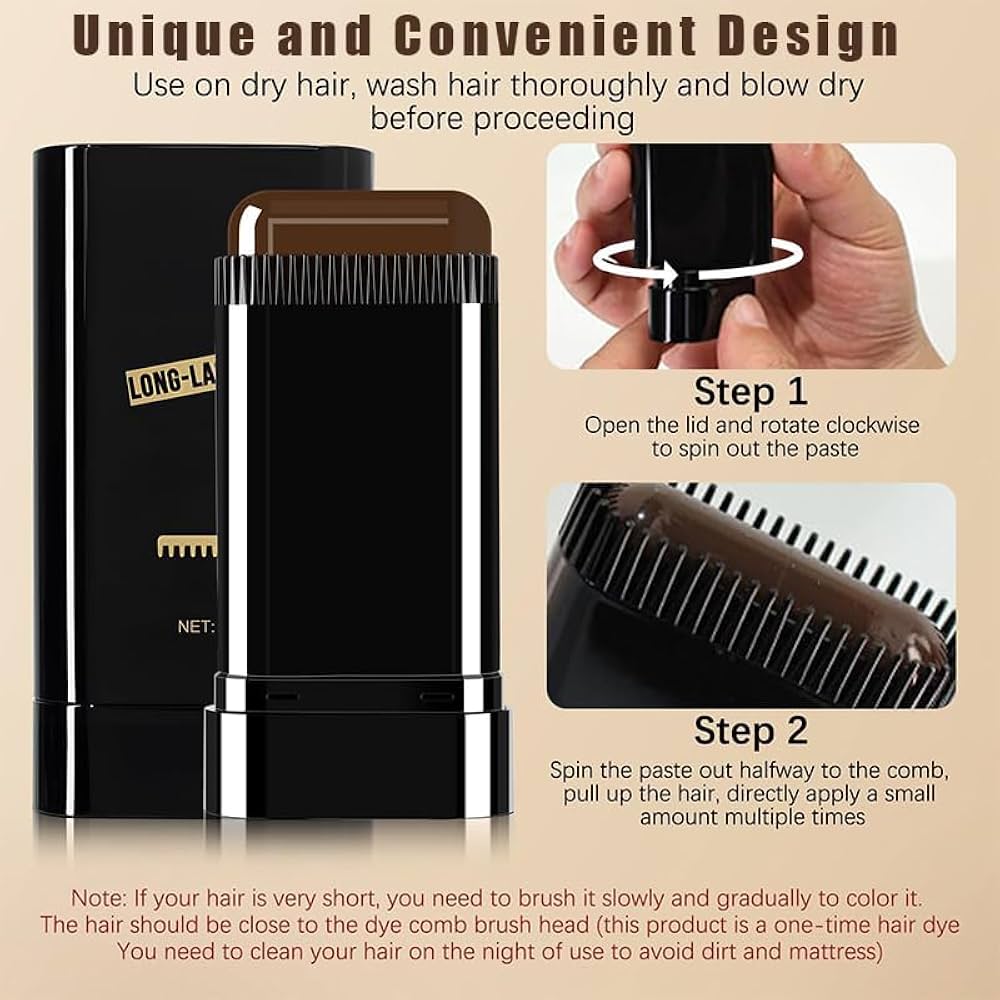 Instant Root Touch-Up Hair Color Comb Stick | Waterproof & Sweatproof Hair Dye Comb